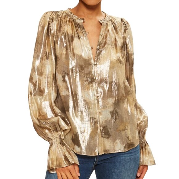 Ramy Brook Tops - Ramy Brook Giselle Metallic Blouse Gold Bronze Sheer Long Sleeve Top XXS NWT